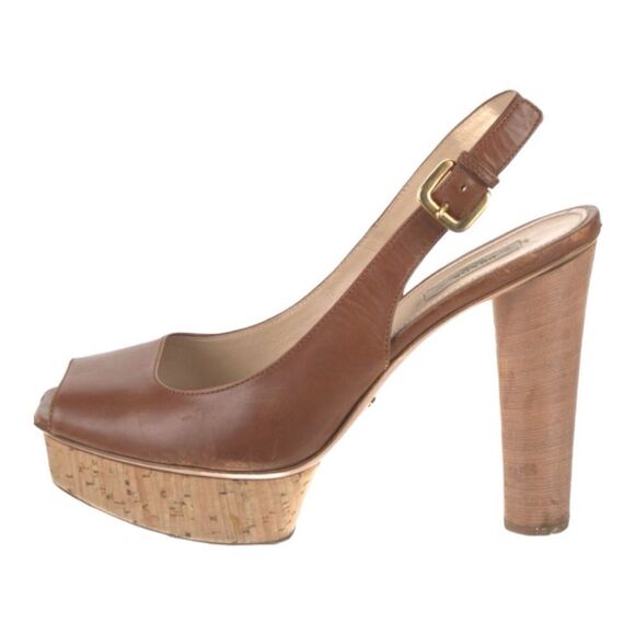 Vintage Y2K Prada Brown Leather Slingback Open Toe Platform Sandals Size 10 9.5 - Picture 8 of 10